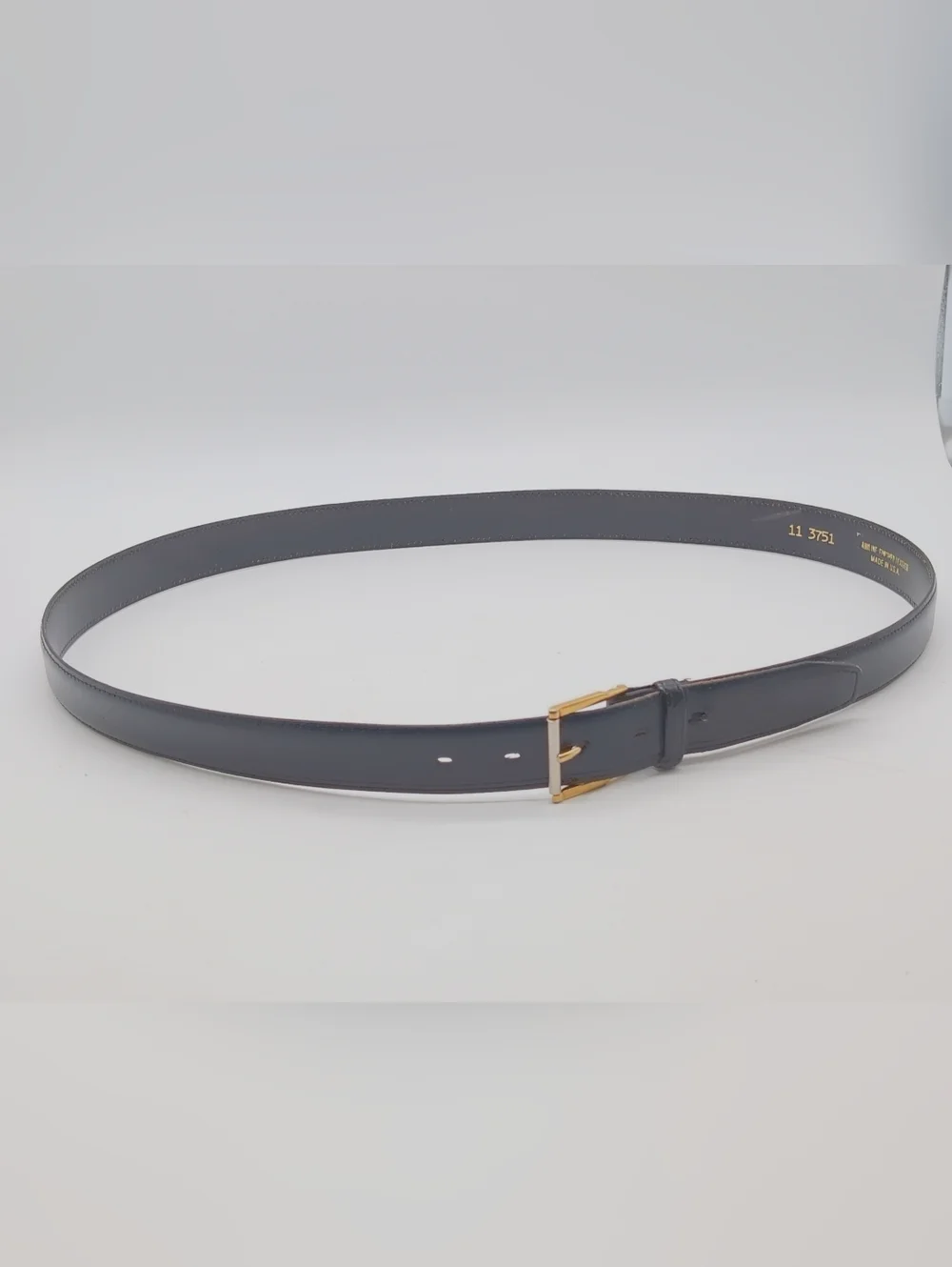 Aniline Finished Classic Black Leather Belt with Gold Buckle Sz 44